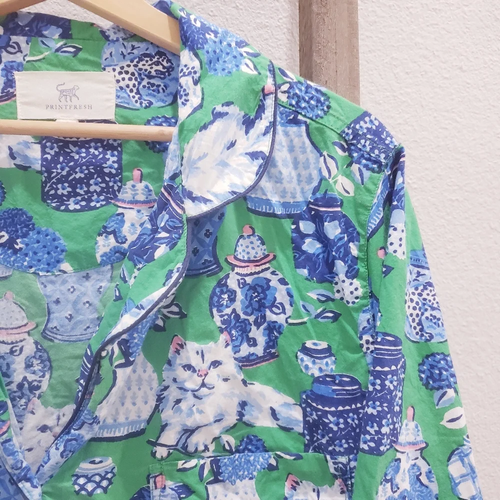 Printfresh Organic Cotton Fancy Cat Print Pajama Top Size Small - Picture 7 of 10
